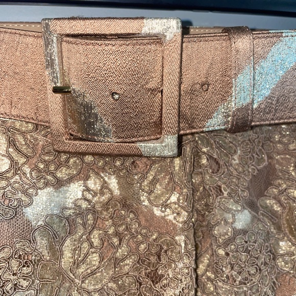 NWT St. John Couture Metallic Silk Lace Giraffe Print Belted A-line Skirt Size 6 - Picture 5 of 14